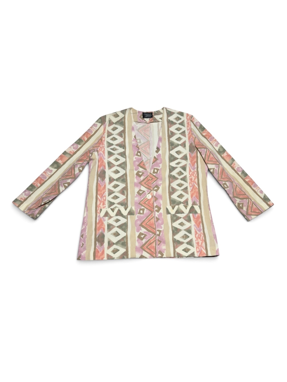 Vintage Carole Wren Sportswear Geometric Pattern Blazer Jacket Size Large